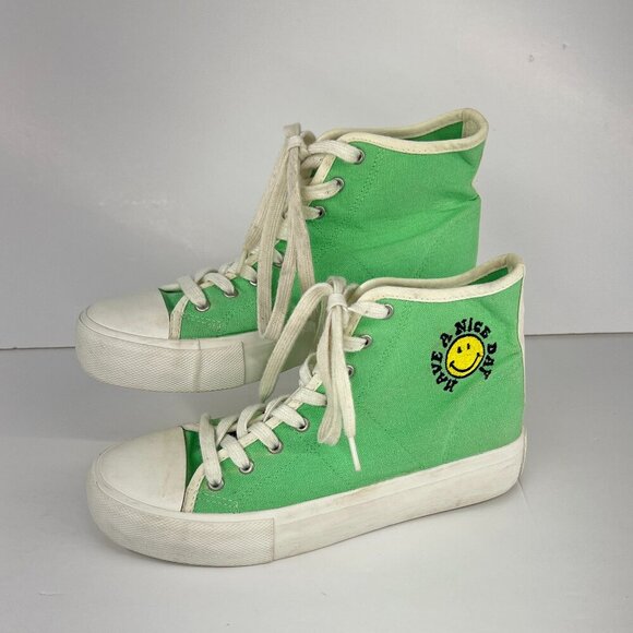Sz 8.5- American Eagle x The Smiley Company‎ Canvas High Top Platform Sneakers - Picture 1 of 15